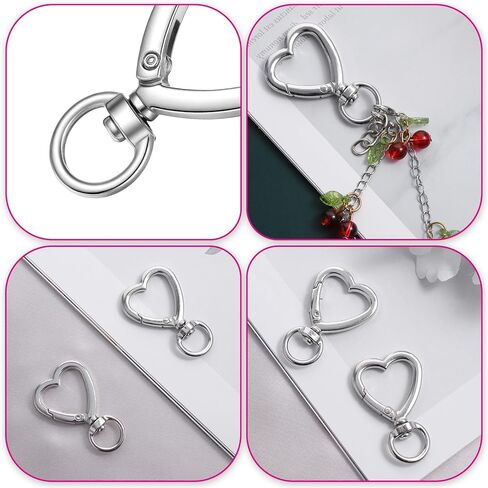 20 Pcs Heart Keychain Clip,Heart Clasp Silver Heart-Shaped Keychain Metal Hearts Key Ring with Swivel Clasps Hooks for Handbag DIY Bags Keys Rings and Card Holders Craft Making in Kuwait
