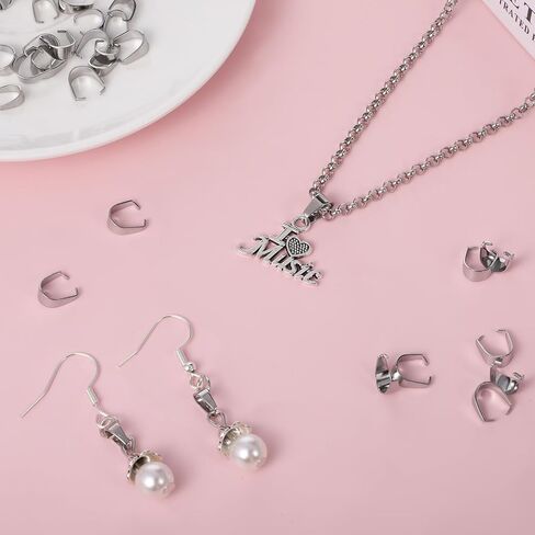Necklace Pendant Clasp, 150 Pcs 304 Stainless Steel Snap on Bails Silver Pinch Bails Metal Pinch Clip Clasp for Jewelry Making Necklace Bracelet DIY Craft Earring Choker in Kuwait