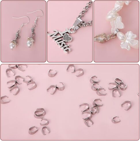 Necklace Pendant Clasp, 150 Pcs 304 Stainless Steel Snap on Bails Silver Pinch Bails Metal Pinch Clip Clasp for Jewelry Making Necklace Bracelet DIY Craft Earring Choker in Kuwait
