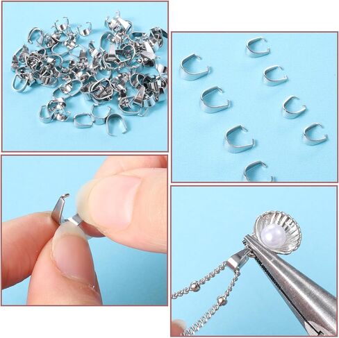 Necklace Pendant Clasp, 150 Pcs 304 Stainless Steel Snap on Bails Silver Pinch Bails Metal Pinch Clip Clasp for Jewelry Making Necklace Bracelet DIY Craft Earring Choker in Kuwait