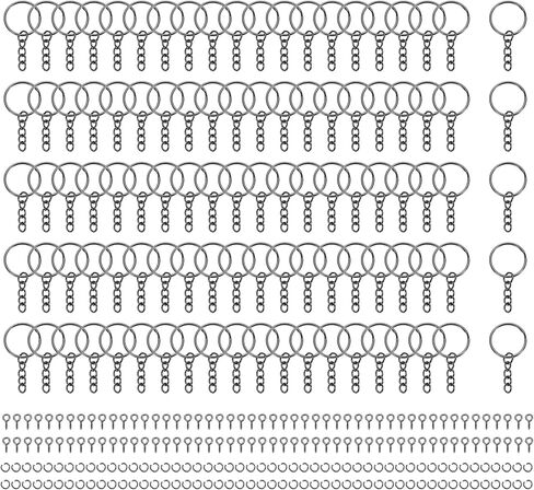 MECCANIXITY 100Sets Shiny Metallic Gray Keychain Making Kit, 25mm 1inch Chain Keychain Rings with Open Jump Rings and Screw Eye Pins for Jewelry Making DIY Crafts Art Project in Kuwait