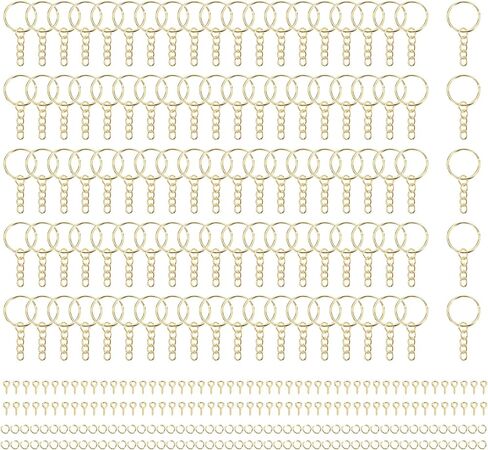 MECCANIXITY 100Sets Shiny Metallic Gray Keychain Making Kit, 25mm 1inch Chain Keychain Rings with Open Jump Rings and Screw Eye Pins for Jewelry Making DIY Crafts Art Project in Kuwait