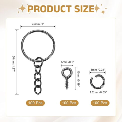 MECCANIXITY 100Sets Shiny Metallic Gray Keychain Making Kit, 25mm 1inch Chain Keychain Rings with Open Jump Rings and Screw Eye Pins for Jewelry Making DIY Crafts Art Project in Kuwait