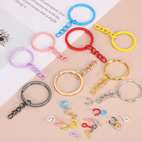 MECCANIXITY 100Sets Shiny Metallic Gray Keychain Making Kit, 25mm 1inch Chain Keychain Rings with Open Jump Rings and Screw Eye Pins for Jewelry Making DIY Crafts Art Project in Kuwait