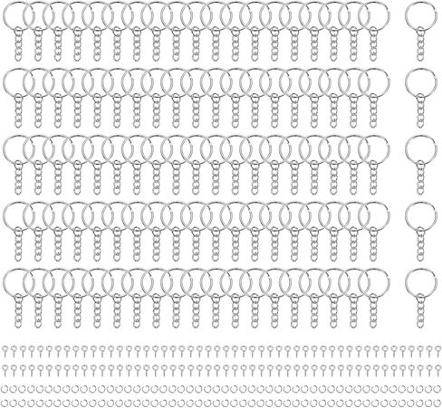 MECCANIXITY 100Sets Shiny Metallic Gray Keychain Making Kit, 25mm 1inch Chain Keychain Rings with Open Jump Rings and Screw Eye Pins for Jewelry Making DIY Crafts Art Project in Kuwait