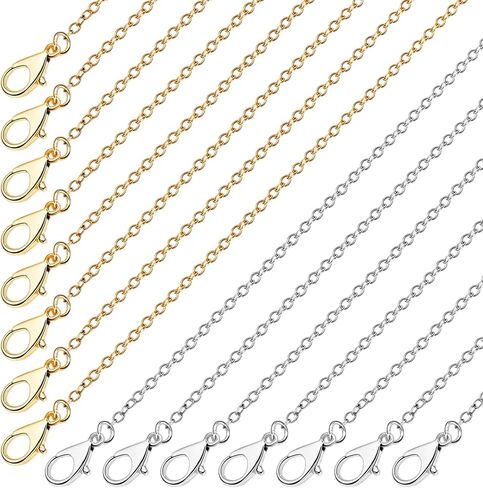 Necklace Chains - 40Pcs Gold and Silver Bulk Necklace Chains Cable Link for Necklaces Jewelry Making in Kuwait
