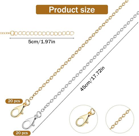 Necklace Chains - 40Pcs Gold and Silver Bulk Necklace Chains Cable Link for Necklaces Jewelry Making in Kuwait