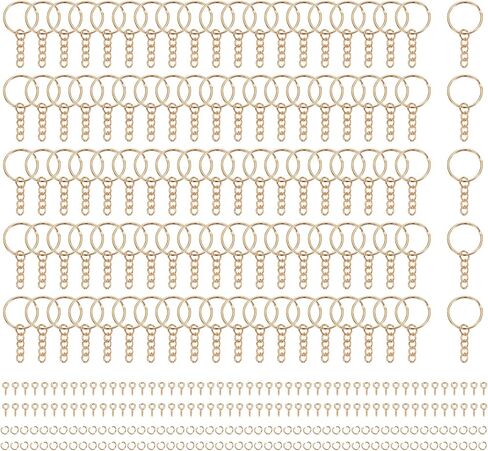 MECCANIXITY 100Sets Shiny Metallic Gray Keychain Making Kit, 25mm 1inch Chain Keychain Rings with Open Jump Rings and Screw Eye Pins for Jewelry Making DIY Crafts Art Project in Kuwait