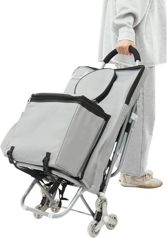 Art Cart, Rolling Craft Bag Portable Folding Rolling Art Cart with Wheels and Seat, Art Supplies Storage Carts with Storage Bag for Leisure Travel Outdoor Painting Entertainment (Silver) in Saudi Arabia