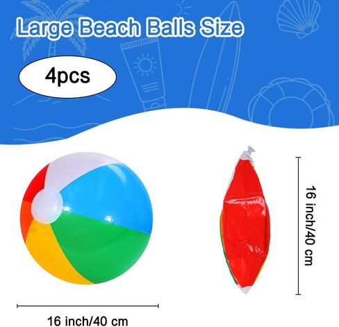 Beach Balls, 16 Inch Inflatable Beach Balls Bulk, 4 Pack Rainbow Color Pool Toys for Swimming, Pool Floats Beach Toys Ball for Summer Beach Water Games Luau Birthday Decorations Party Favors Supplies in Saudi Arabia