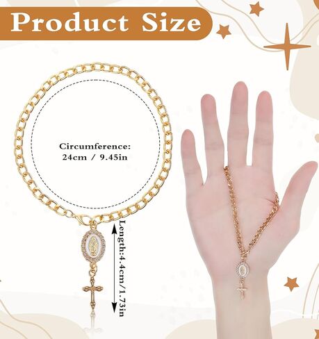 2 Pcs Steering Wheel Rosary Chain, Steering Wheel Chain Charm Cross Rosary for Car Christian Hanger Decor for Car Steerwheel Rearview Mirror, Hanger for Bag Accessories, Gold in Kuwait