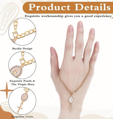 2 Pcs Steering Wheel Rosary Chain, Steering Wheel Chain Charm Cross Rosary for Car Christian Hanger Decor for Car Steerwheel Rearview Mirror, Hanger for Bag Accessories, Gold in Kuwait