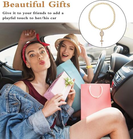 2 Pcs Steering Wheel Rosary Chain, Steering Wheel Chain Charm Cross Rosary for Car Christian Hanger Decor for Car Steerwheel Rearview Mirror, Hanger for Bag Accessories, Gold in Kuwait