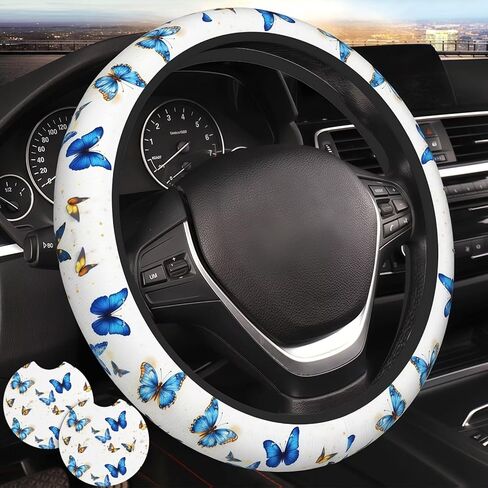 Black Leopard Print Steering Wheel Cover for Women Black Cheetah Print Steering Wheel Cover Animal Anti-Slip Universal Breathable 14-15-in 2 Car Cup Coasters for Women Men in Kuwait