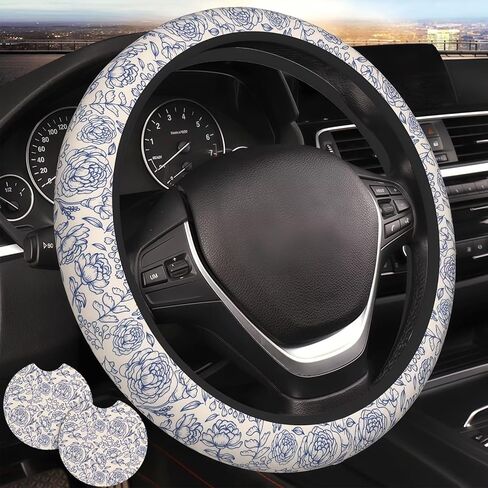Black Leopard Print Steering Wheel Cover for Women Black Cheetah Print Steering Wheel Cover Animal Anti-Slip Universal Breathable 14-15-in 2 Car Cup Coasters for Women Men in Kuwait