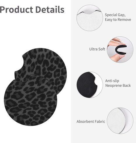 Black Leopard Print Steering Wheel Cover for Women Black Cheetah Print Steering Wheel Cover Animal Anti-Slip Universal Breathable 14-15-in 2 Car Cup Coasters for Women Men in Kuwait