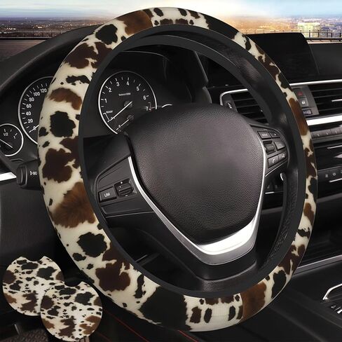 Black Leopard Print Steering Wheel Cover for Women Black Cheetah Print Steering Wheel Cover Animal Anti-Slip Universal Breathable 14-15-in 2 Car Cup Coasters for Women Men in Kuwait