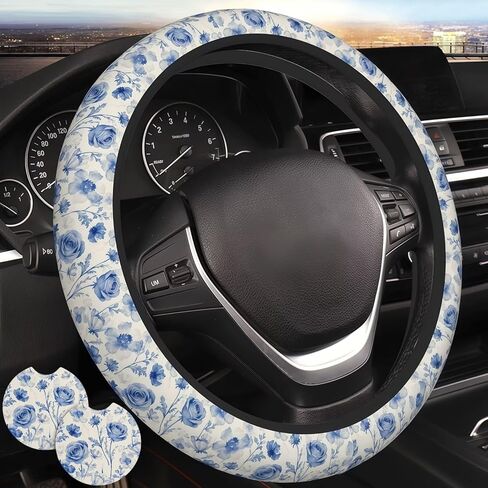 Black Leopard Print Steering Wheel Cover for Women Black Cheetah Print Steering Wheel Cover Animal Anti-Slip Universal Breathable 14-15-in 2 Car Cup Coasters for Women Men in Kuwait