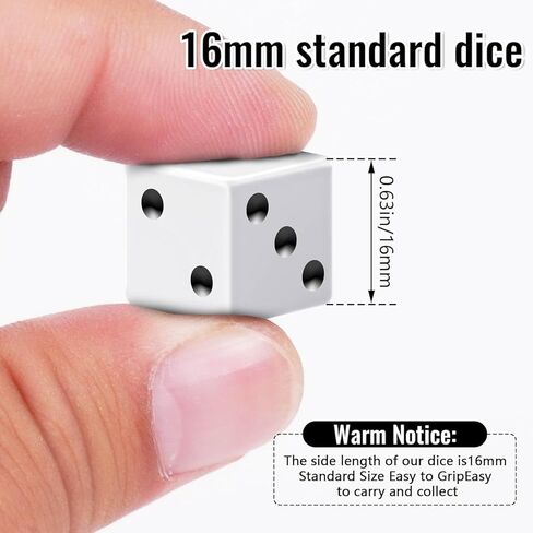 50 Pcs White Opaque Six Sided 16mm Dice with Black Color Pips with 1pc Drawstring Pouch for Rolling, Group Event, Board Games in Saudi Arabia