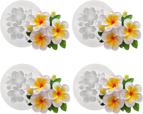 Plumeria Flower Silicone Molds,3D Plumeria Candle Mold for Resin Candle Making Fondant Chocolate Cake Decorating Mold Candle Soap Wax Epoxy Resin Clay Casting Craft Mould-4PCS in Saudi Arabia