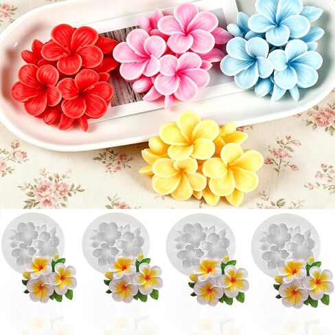 Plumeria Flower Silicone Molds,3D Plumeria Candle Mold for Resin Candle Making Fondant Chocolate Cake Decorating Mold Candle Soap Wax Epoxy Resin Clay Casting Craft Mould-4PCS in Saudi Arabia