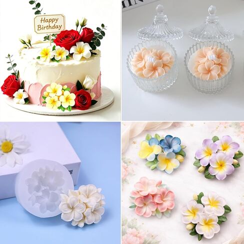 Plumeria Flower Silicone Molds,3D Plumeria Candle Mold for Resin Candle Making Fondant Chocolate Cake Decorating Mold Candle Soap Wax Epoxy Resin Clay Casting Craft Mould-4PCS in Saudi Arabia