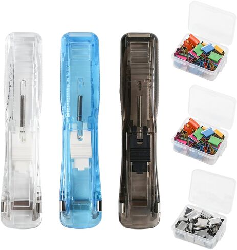 3 Pcs Portable Binder Paper Clam Clip Dispenser with 300 Pcs Metal Refill Clips 40 Sheet Capacity Mini Push Stapler Dispenser Papers Clamps for Home Document Office in Saudi Arabia