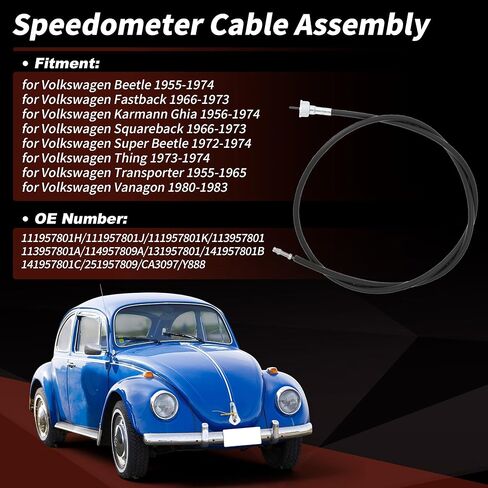 كابل عداد السرعة 52.36 بوصة لسيارة Volkswagen Beetle Fastback Transporter Vanagon Karmann Ghia Squareback Thing عداد السرعة مجموعة كابل عداد السرعة للسيارات 111957801H in Kuwait