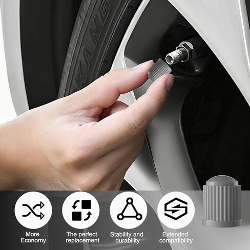 Car Tire Valve Stem Caps, 20PCS Dustproof Vehicle Tire Valve Dust Cover with O Rubber Seal, Corrosion Resistant Automotive Tyre Protecter Decor, Universal for SUV Motorcycle Bicycle (Gray) in Kuwait