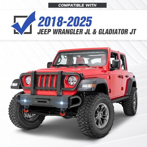 YZONA Wrangler JL & Gladiator JT المصد الأمامي مع واقي الشبكة 2018-2025 Gladiator JT، مصد للطرق الوعرة مع لوحة ونش، مصابيح LED، حلقات على شكل حرف D in Kuwait