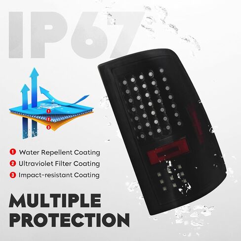 مصابيح خلفية LED مناسبة لسيارة Dodge RAM 1500 2500 3500 2013-2018 [متوافقة فقط مع إصدار LED الأصلي]، مجموعة المصابيح الخلفية لمصباح الفرامل الخلفية، عدسة مدخنة سوداء in Kuwait