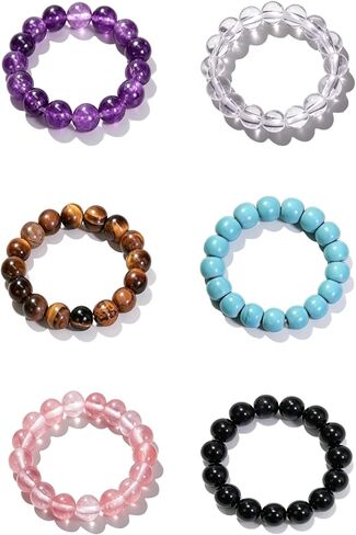 6 Pcs Fidget Anxiety Rings for Women Stretch Healing Crystal Beaded Rings for Anxiety Stress Relief Stone Thumb Pinky Spinner Ring, Fidget Jewelry Gift(Amethyst/Quartz/Turquoise) in Saudi Arabia