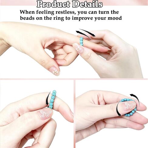 6 Pcs Fidget Anxiety Rings for Women Stretch Healing Crystal Beaded Rings for Anxiety Stress Relief Stone Thumb Pinky Spinner Ring, Fidget Jewelry Gift(Amethyst/Quartz/Turquoise) in Saudi Arabia