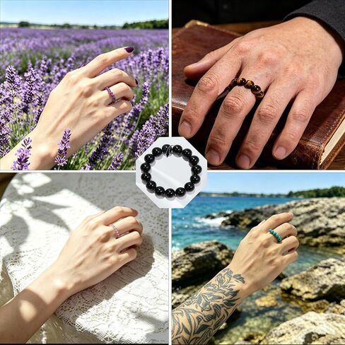 6 Pcs Fidget Anxiety Rings for Women Stretch Healing Crystal Beaded Rings for Anxiety Stress Relief Stone Thumb Pinky Spinner Ring, Fidget Jewelry Gift(Amethyst/Quartz/Turquoise) in Saudi Arabia