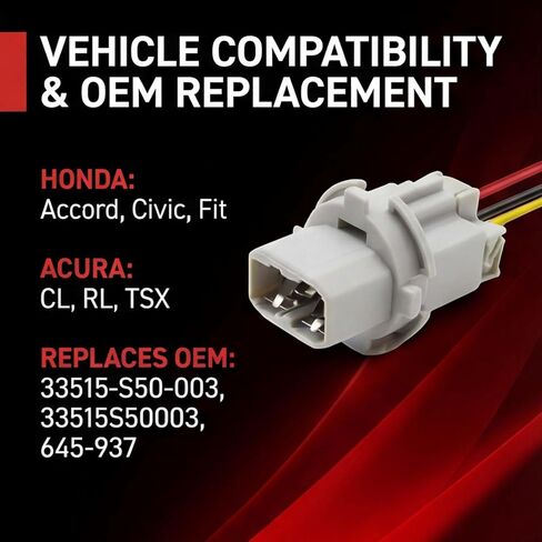 Tail Brake Light Socket Female Wiring Harness Pigtail Assembly 33515-S50-003 Compatible with Honda Accord Civic Fit Acura CL RL TSX 1998-2015 Replaces 33515S50003 645-937 33515-S50003 in Kuwait