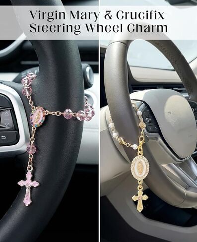 4PCS Car Rosary Charm for Rearview Mirror & Steering Wheel - Catholic Religious Gifts for Men & Women, Auto Accessories with Cross in Saudi Arabia