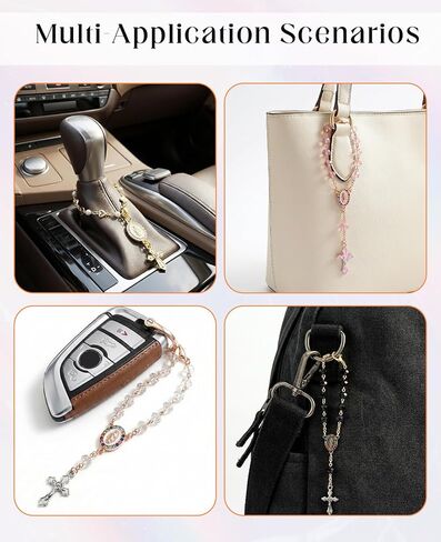 4PCS Car Rosary Charm for Rearview Mirror & Steering Wheel - Catholic Religious Gifts for Men & Women, Auto Accessories with Cross in Saudi Arabia