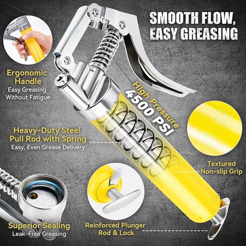 KOOPOOL Mini Grease Gun Kit, 4500 PSI Grease Gun with Upgraded Double-Handle 6-Jaw Lock and Seal Coupler, Includes 3oz Grease Cartridge, Precision Needle Nozzle & 12" Flex Hose in Saudi Arabia