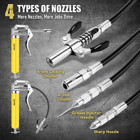 KOOPOOL Mini Grease Gun Kit, 4500 PSI Grease Gun with Upgraded Double-Handle 6-Jaw Lock and Seal Coupler, Includes 3oz Grease Cartridge, Precision Needle Nozzle & 12" Flex Hose in Saudi Arabia
