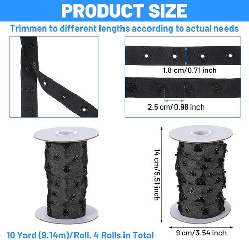 4 Rolls Black Snap Tapes for Sewing, Total 40 Yards Polyester Snap Button Tape Fastener Tape Snaps Ribbon Fasteners for DIY Craft Clothing Fabric Sewing Accessories in Saudi Arabia