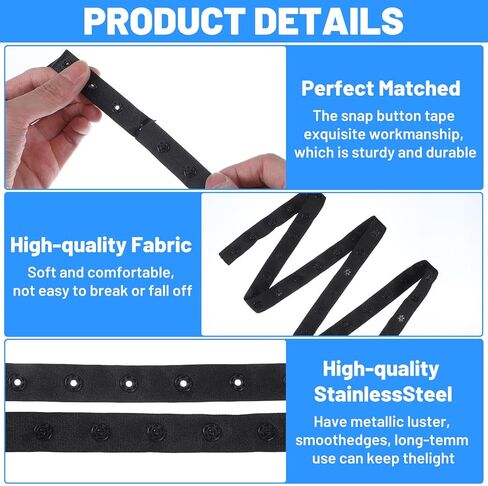 4 Rolls Black Snap Tapes for Sewing, Total 40 Yards Polyester Snap Button Tape Fastener Tape Snaps Ribbon Fasteners for DIY Craft Clothing Fabric Sewing Accessories in Saudi Arabia