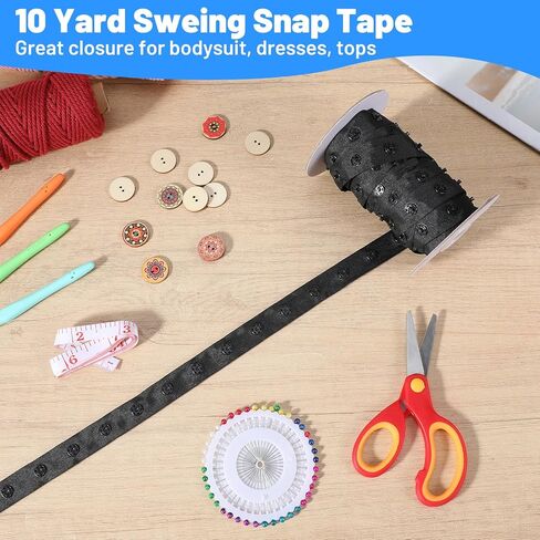 4 Rolls Black Snap Tapes for Sewing, Total 40 Yards Polyester Snap Button Tape Fastener Tape Snaps Ribbon Fasteners for DIY Craft Clothing Fabric Sewing Accessories in Saudi Arabia