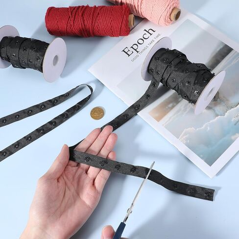 4 Rolls Black Snap Tapes for Sewing, Total 40 Yards Polyester Snap Button Tape Fastener Tape Snaps Ribbon Fasteners for DIY Craft Clothing Fabric Sewing Accessories in Saudi Arabia
