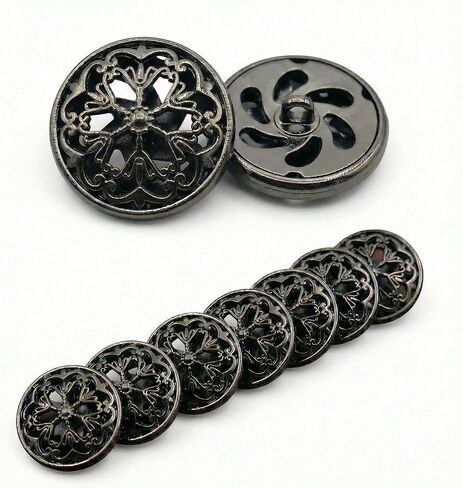 8Pcs Black Buttons Vintage Metal Large Fancy Button Set for Clothes Coat Women Retro Double Layer Openwork Sewing Shank Accessories 1inch/25mm in Saudi Arabia