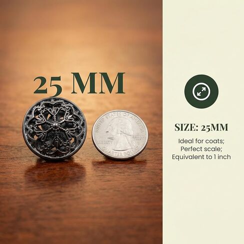 8Pcs Black Buttons Vintage Metal Large Fancy Button Set for Clothes Coat Women Retro Double Layer Openwork Sewing Shank Accessories 1inch/25mm in Saudi Arabia