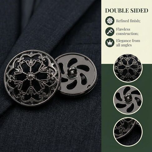 8Pcs Black Buttons Vintage Metal Large Fancy Button Set for Clothes Coat Women Retro Double Layer Openwork Sewing Shank Accessories 1inch/25mm in Saudi Arabia