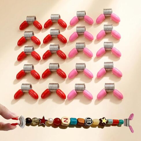20 PCS Bead Stoppers for Jewelry Making, Bead Clamps with Soft Handles, Bead Stop Clips to Prevent Beads from Falling, Beading Supplies for DIY Bracelets Necklaces (Big 10 Red & 10 Pink) in Saudi Arabia