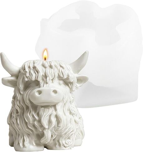 Highland Cow Silicone Molds, 3D Cow Resin Candle Soaps Molds, Unique Animal Mold for Candle Making Chocolate Fondant Cake Decorating, Epoxy Casting Clay Mold DIY Craft Decor(Color:White) in Saudi Arabia