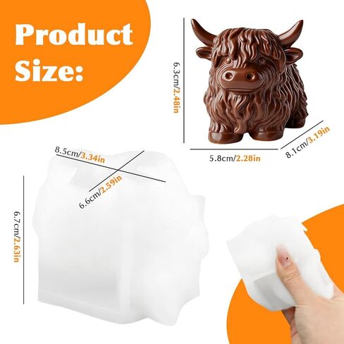 Highland Cow Silicone Molds, 3D Cow Resin Candle Soaps Molds, Unique Animal Mold for Candle Making Chocolate Fondant Cake Decorating, Epoxy Casting Clay Mold DIY Craft Decor(Color:White) in Saudi Arabia