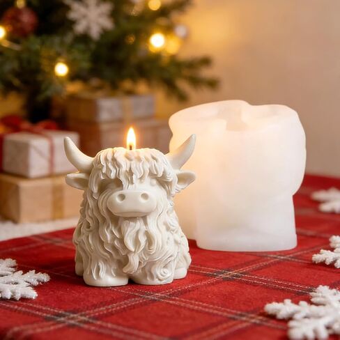 Highland Cow Silicone Molds, 3D Cow Resin Candle Soaps Molds, Unique Animal Mold for Candle Making Chocolate Fondant Cake Decorating, Epoxy Casting Clay Mold DIY Craft Decor(Color:White) in Saudi Arabia